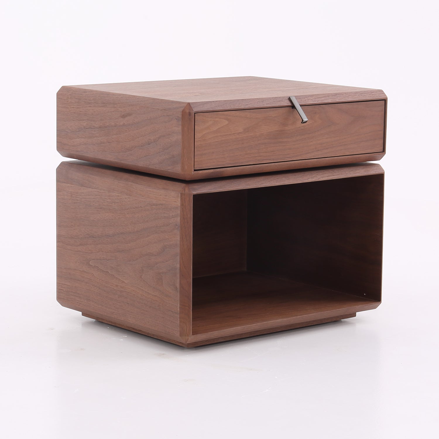 Modern Walnut Nightstand - Minimalist Bedside Table with Metal Drawer Handle