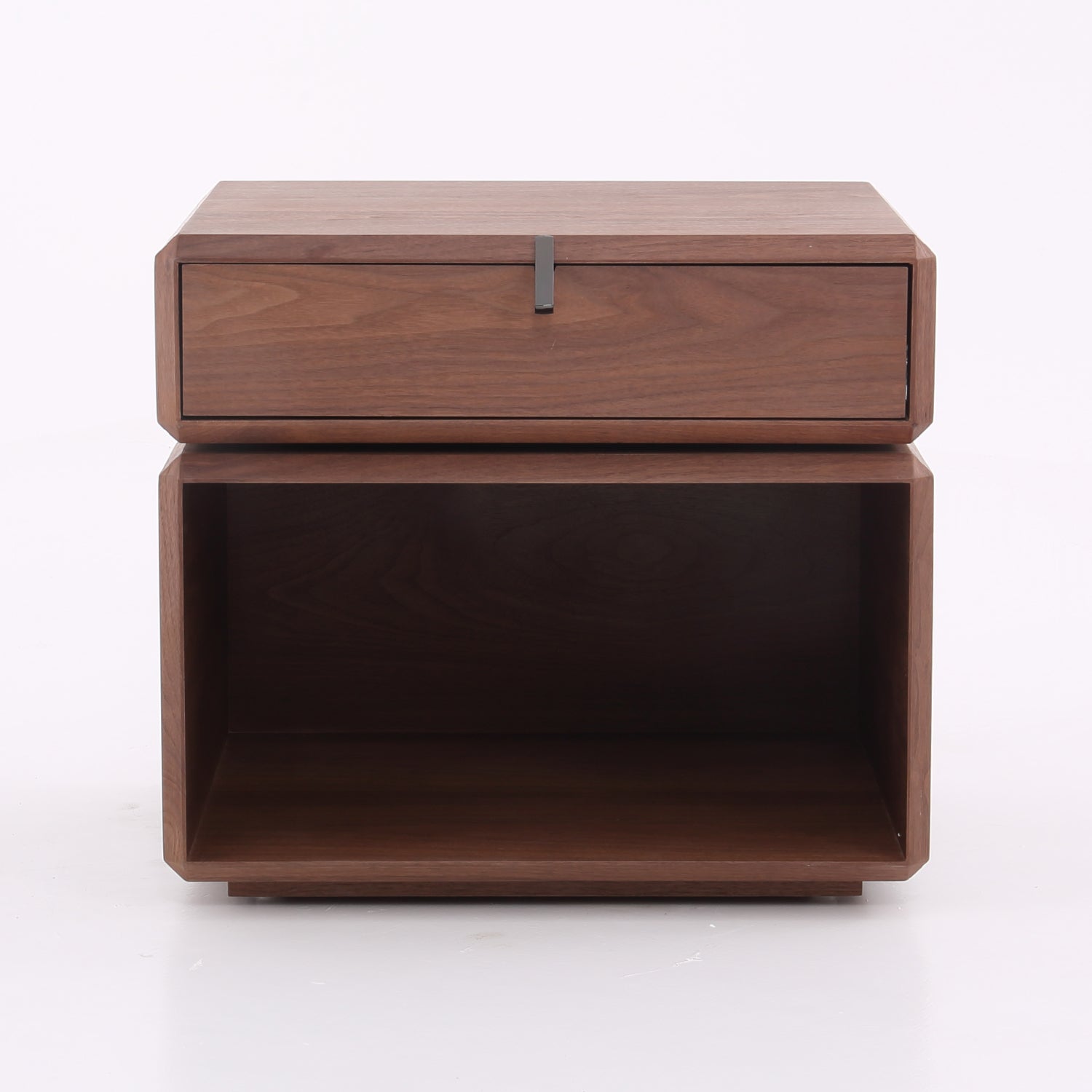 Modern Walnut Nightstand - Minimalist Bedside Table with Metal Drawer Handle