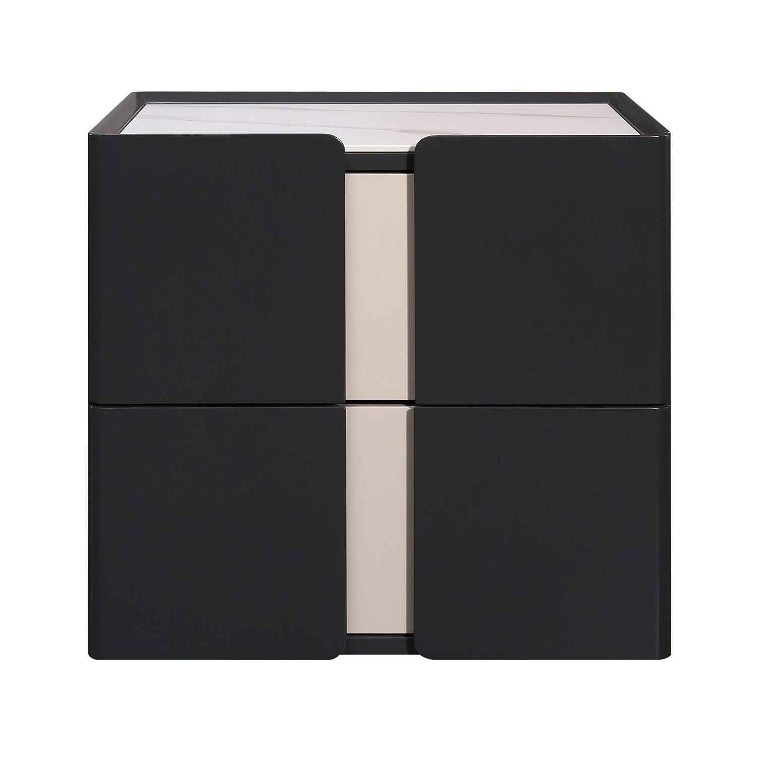 Sleek Black Nightstand - Push-to-Open Drawer Bedside Cabinet with Stone Top