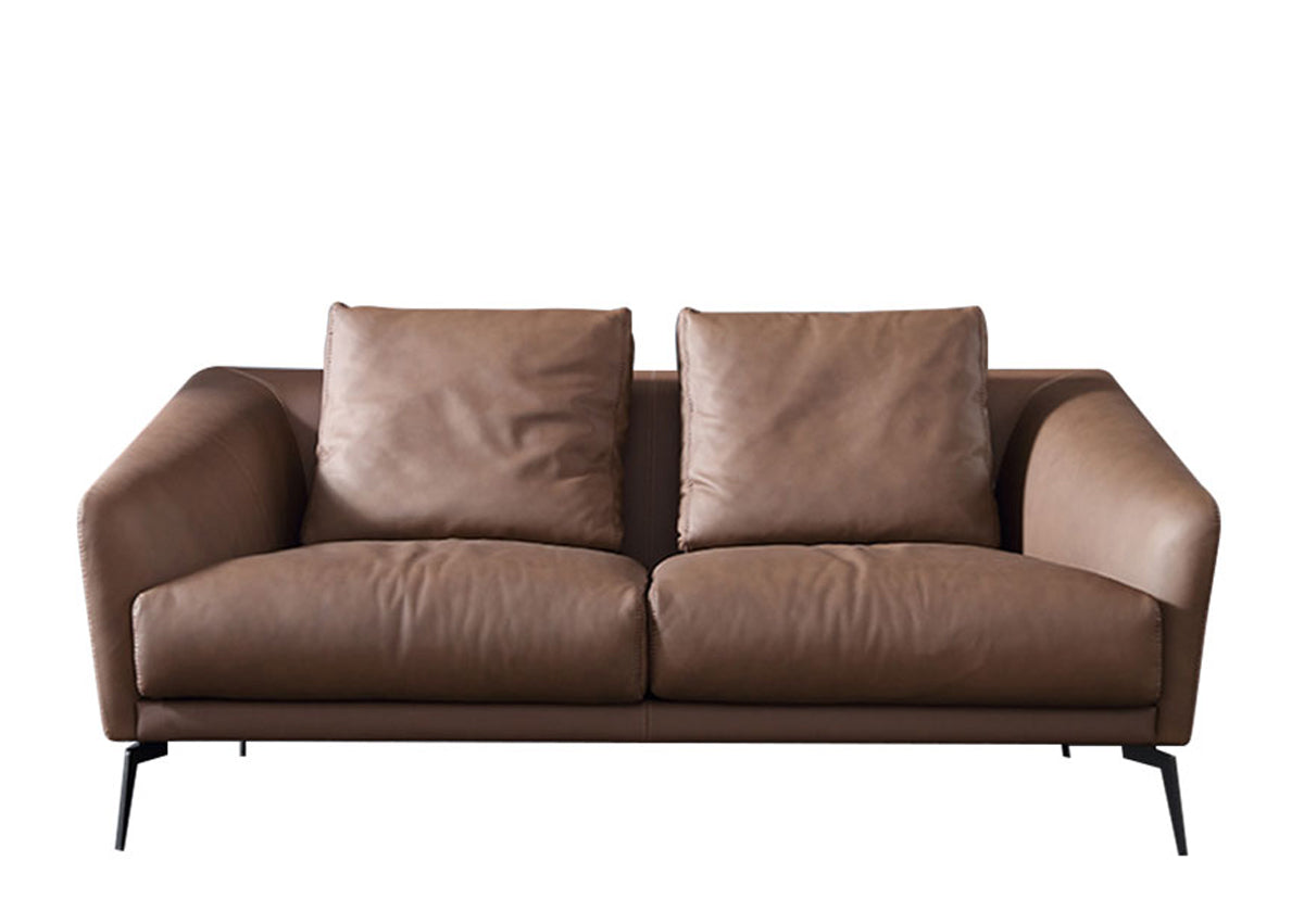 Modern Cognac Brown Leather 3-Seater Sofa - Foam-Filled Plush Cushions & Matte Black Metal Legs for Contemporary Living Room