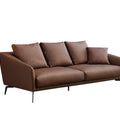Modern Cognac Brown Leather 3-Seater Sofa - Foam-Filled Plush Cushions & Matte Black Metal Legs for Contemporary Living Room