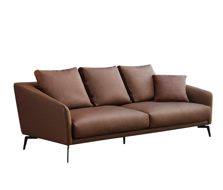 Modern Cognac Brown Leather 3-Seater Sofa - Foam-Filled Plush Cushions & Matte Black Metal Legs for Contemporary Living Room
