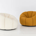 Petal-Shaped Swivel Armchair Duo - Plush Cream & Mustard Yellow Rotating Lounge Chairs for Modern Living Room
