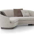 Cloud Grey Curved Sectional Sofa: Textured Fabric with Minimalist Walnut Legs + Cocoa Brown Throw Pillows | Space-Saving Design for Modern Living Room