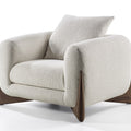 Plush Beige Accent Armchair with Angled Walnut Base - Ergonomic Modern Lounge Chair for Contemporary Living Room