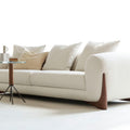 Cream Boucle-Like Fabric Sofa with Premium Solid Oak Walnut Legs - Plush Wrapped Cushions & Curated Throw Pillows for Minimalist Living Room