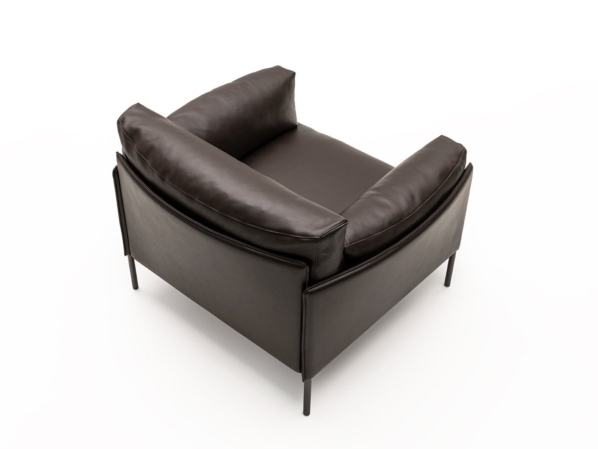 Glossy Black Leather Armchair with Tapered Metal Legs - Modern Single Seater Lounge Chair for Contemporary Living Room