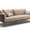 Modern Beige Fabric Sofa with Leather Trimmed Arms - Deep Cocoa Brown Accents & Matte Black Metal Legs for Contemporary Living Room