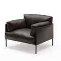 Glossy Black Leather Armchair with Tapered Metal Legs - Modern Single Seater Lounge Chair for Contemporary Living Room