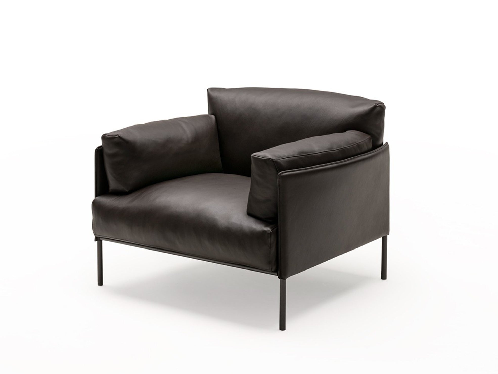 Glossy Black Leather Armchair with Tapered Metal Legs - Modern Single Seater Lounge Chair for Contemporary Living Room