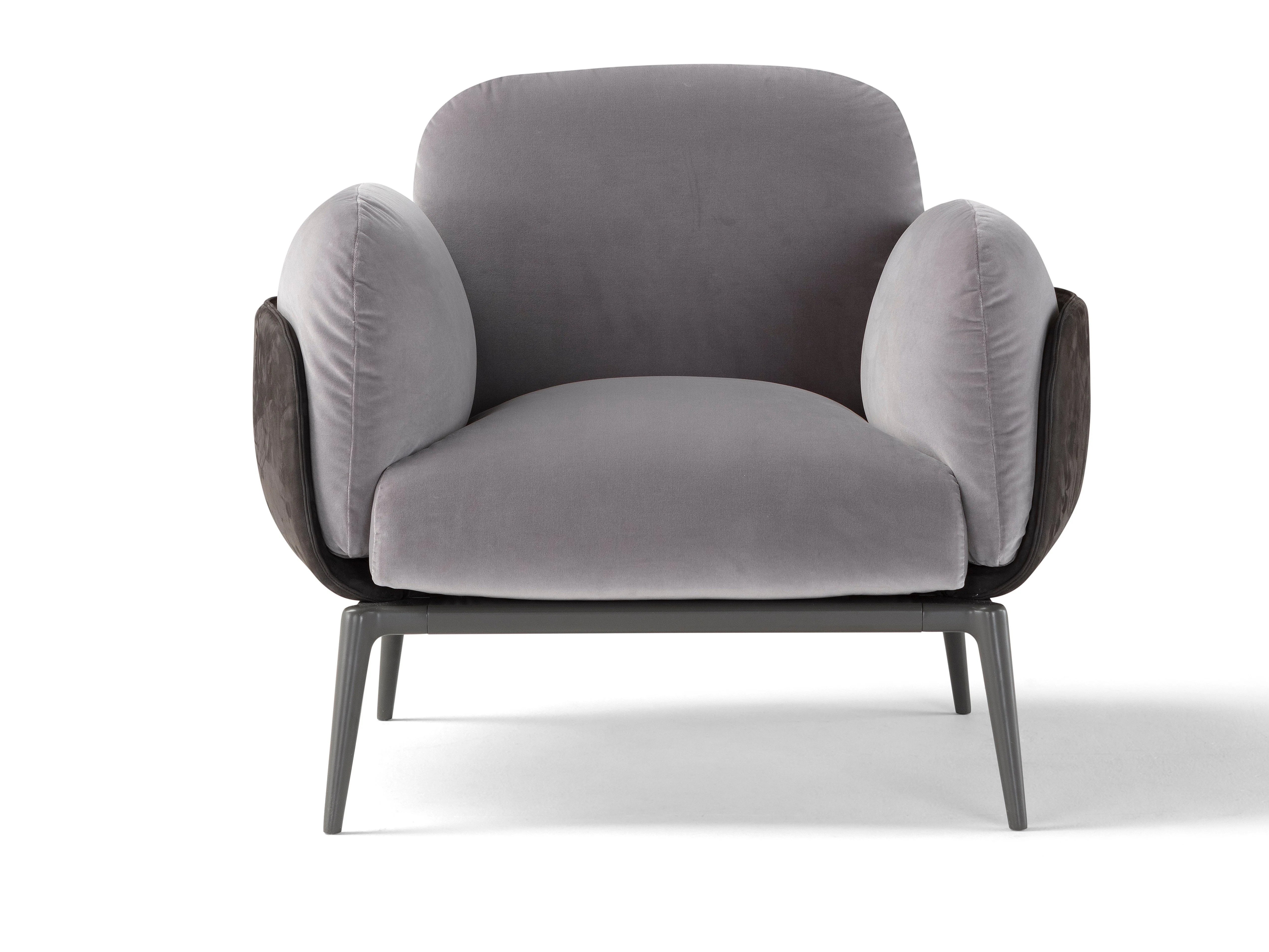 Modern Cloud Gray Velvet Armchair - Hybrid Wood & Metal Base for Contemporary Living Room