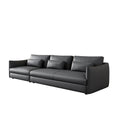 Deep Grey Genuine Leather 3-Seater Sofa - Plush Triple Diamond Tufting & Architectural Black Metal Frame | Modern Luxury Living Room Set with Matching Pillows