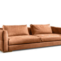 Luxury Full-Grain Brown Leather Sofa with Tapered Gold-Toned Metal Legs - Plush Seat Depth & Sculptural Silhouette for Modern Living Room