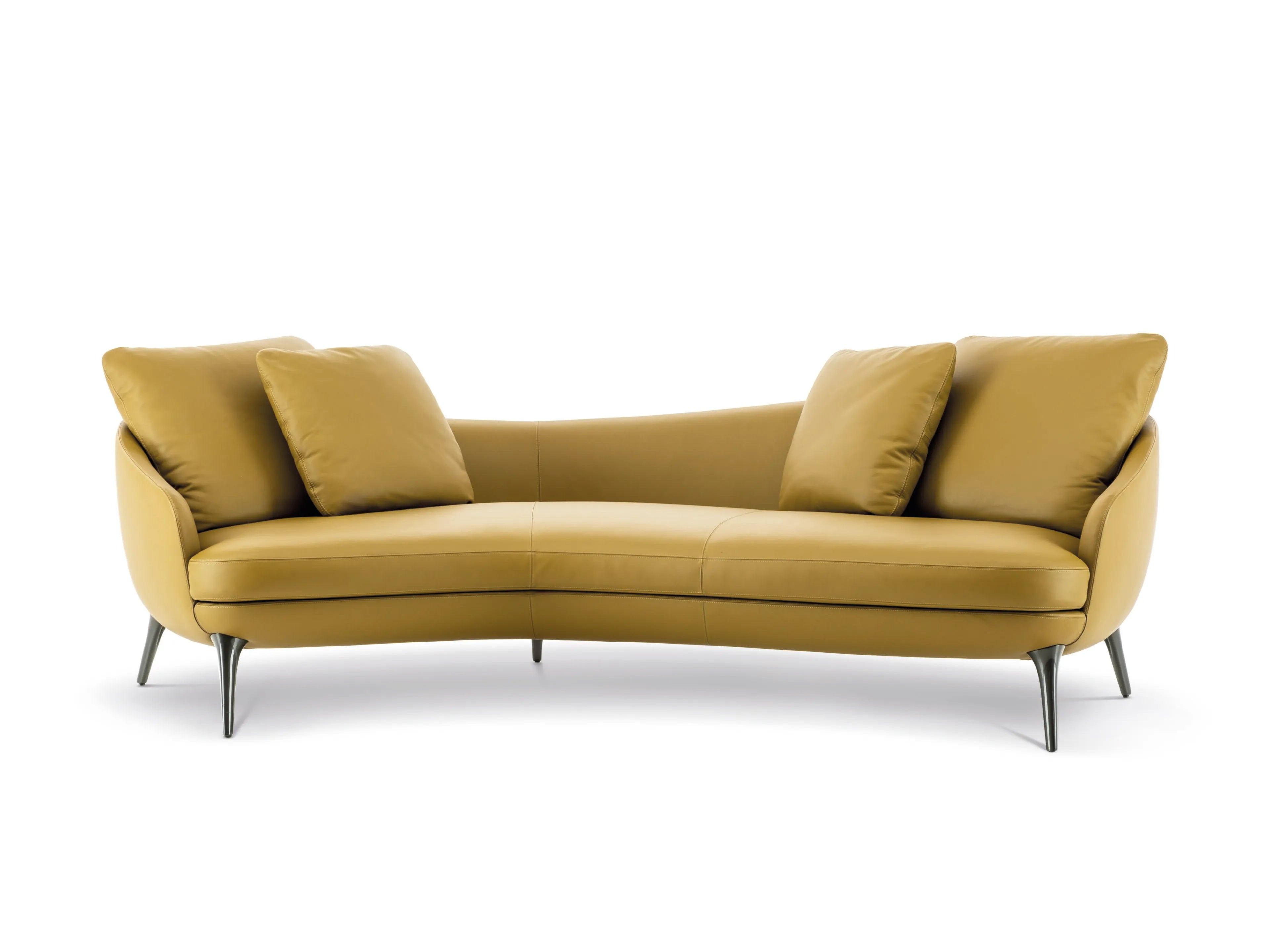 Minimalist Cream Boucle Curve Sofa - Sculptural Arc Design with Steel Tapered Legs & Textured Grey Throw Pillow | Modern European Living Room Set