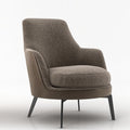 Ash Grey Hybrid Fabric Armchair - Brown Leather Armrests & Matte Black Metal Legs for Modern Living Room
