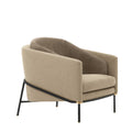Modern Linen-Look Armchair: Curved Back Support + Black Metal Frame with Brushed Gold Trim - Ergonomic Accent Chair for Contemporary Living Room