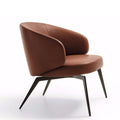 Modern Brown Full-Grain Leather Heavy duty Armchair - Tapered Metal Legs for Contemporary Living Room