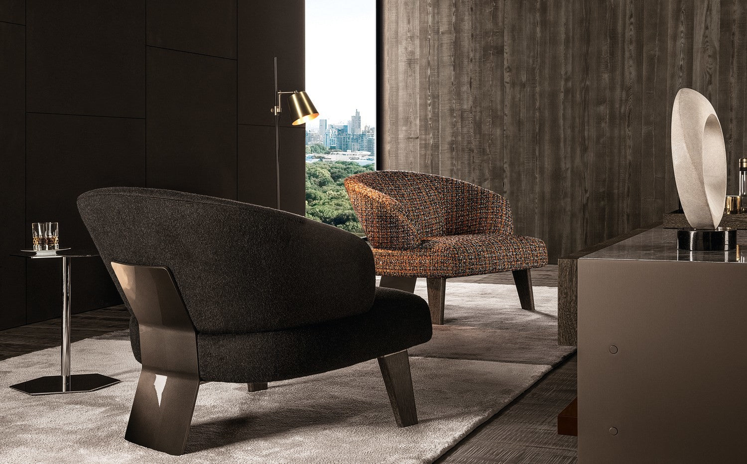 Cocoa Brown Textured Fabric Armchair - Ergonomic S-Shaped Backrest & Solid Walnut Wooden Legs for Cozy Living Spaces