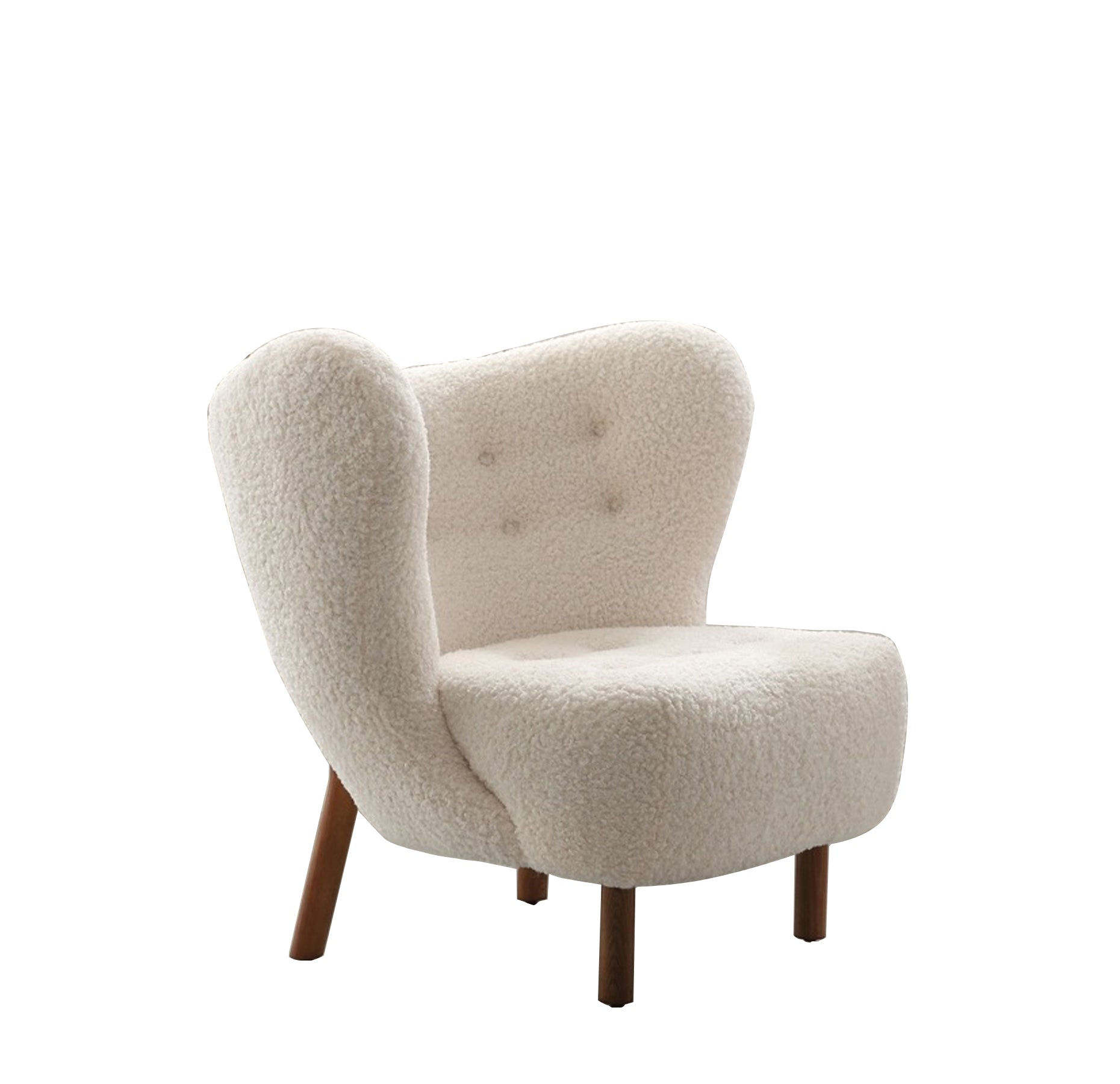"Cloud-Like White Sheepskin Armchair - Hand-Tufted Back & Walnut Wood Legs for Cozy Reading Nook | OEKO-TEX® Certified