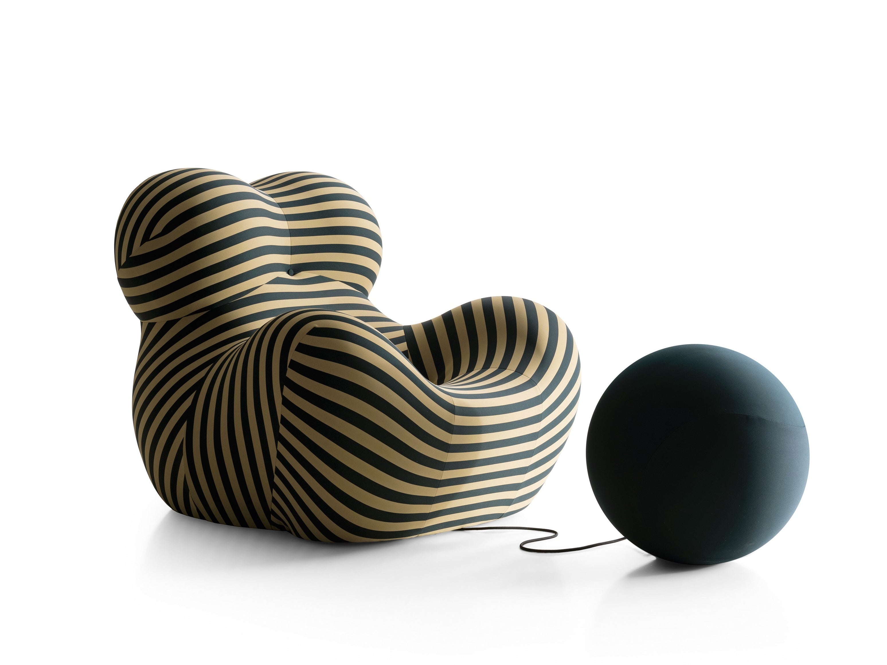 eddy Bear Lounge Chair Set – Organic Brown/Black Patterned Fabric with Matching Ottoman – Playful Modern Accent Chair for Nursery & Living Room