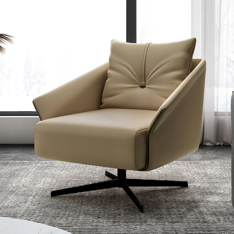 Pearl White Swivel Armchair - Top-Grain Leather with Diamond Tufted Back & Cross Metal Base | Heavy-Duty 360° Rotation