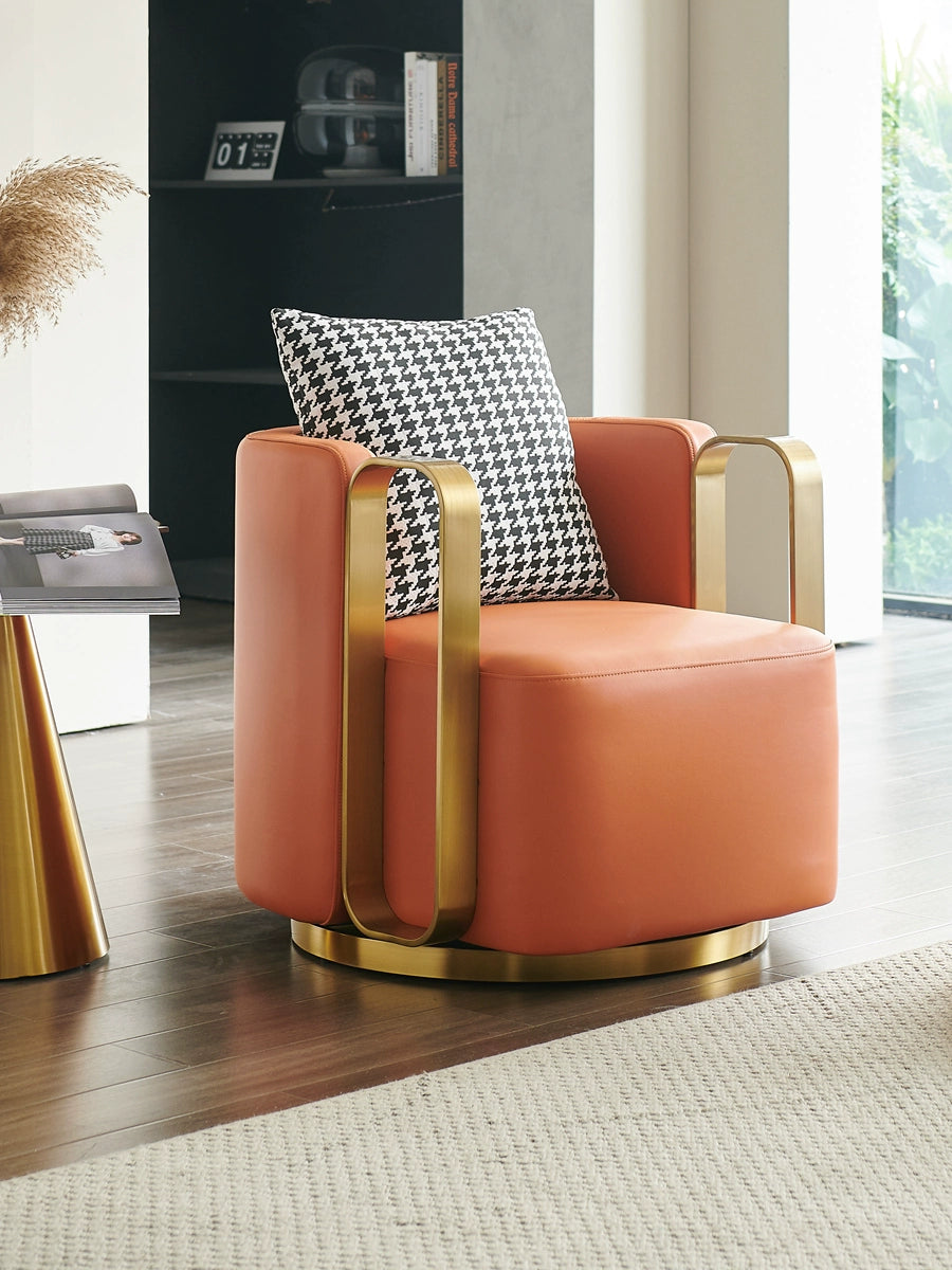 Amber Velvet Swivel Armchair with Brass Frame - Includes Luxury Houndstooth Throw Pillow | Modern Accent Chair for Luxury Living Spaces