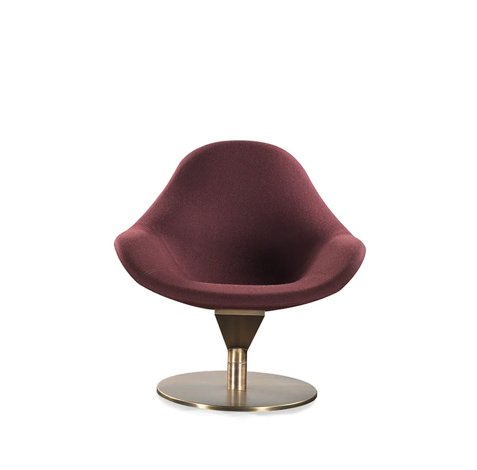 Burgundy Velvet Swivel Armchair - Ergonomic Contoured Back & Solid Brass Base | 360° Silent Rotation for Modern Living Room
