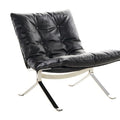 Modern Black Leather Lounge Chair - Diamond-Button Tufted Design & Glossy Chrome Metal Legs for Luxury Living Room