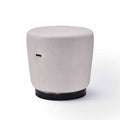 Soft Velvet Stool - Round Gray Ottoman with Black Base