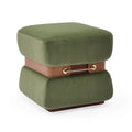 Layered Blue Ottoman - Modern Stacked Stool with Leather Belt