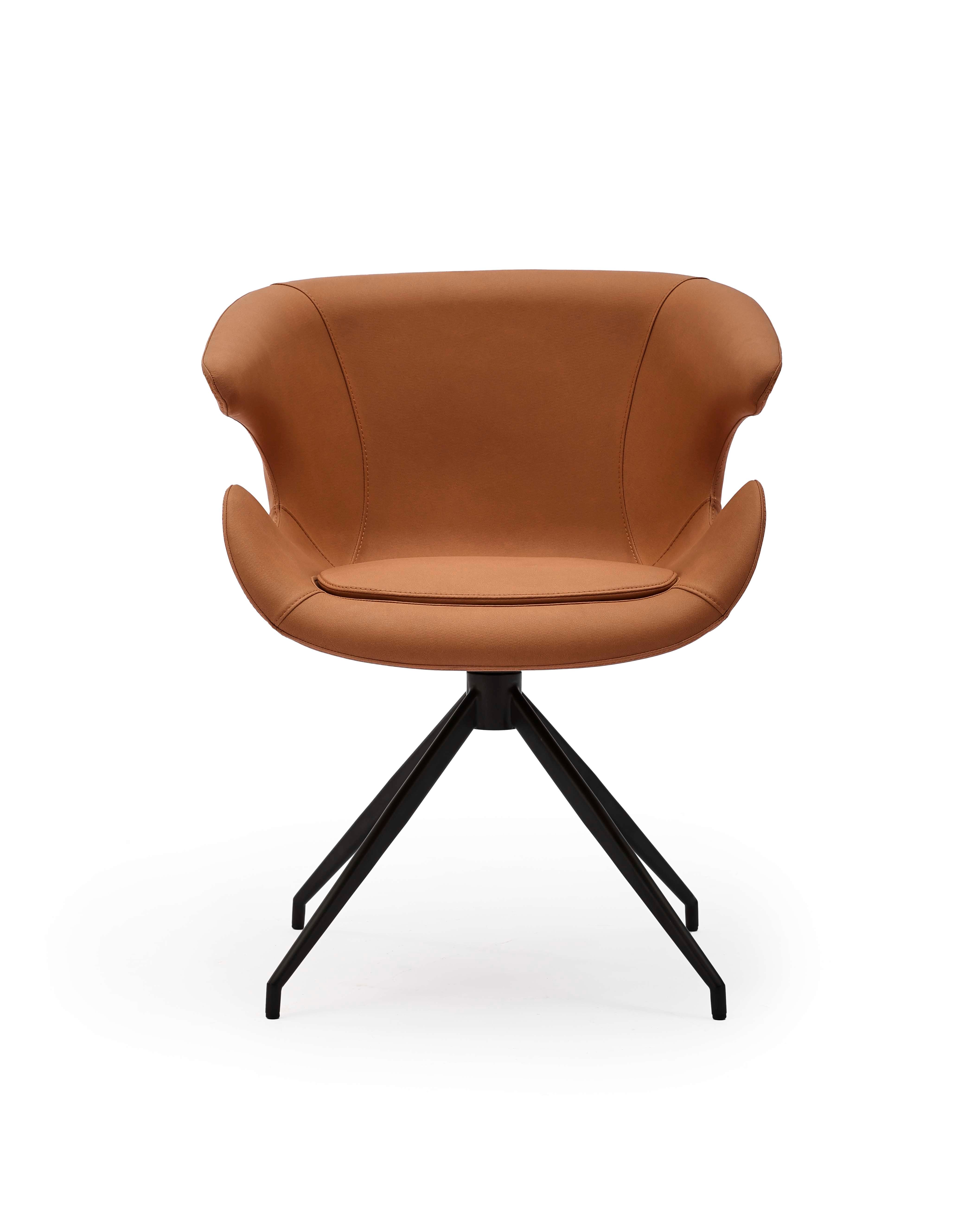 Modern Brown Leather Office Guest Chair – Curved Backrest with Black Star-Shaped Metal Base