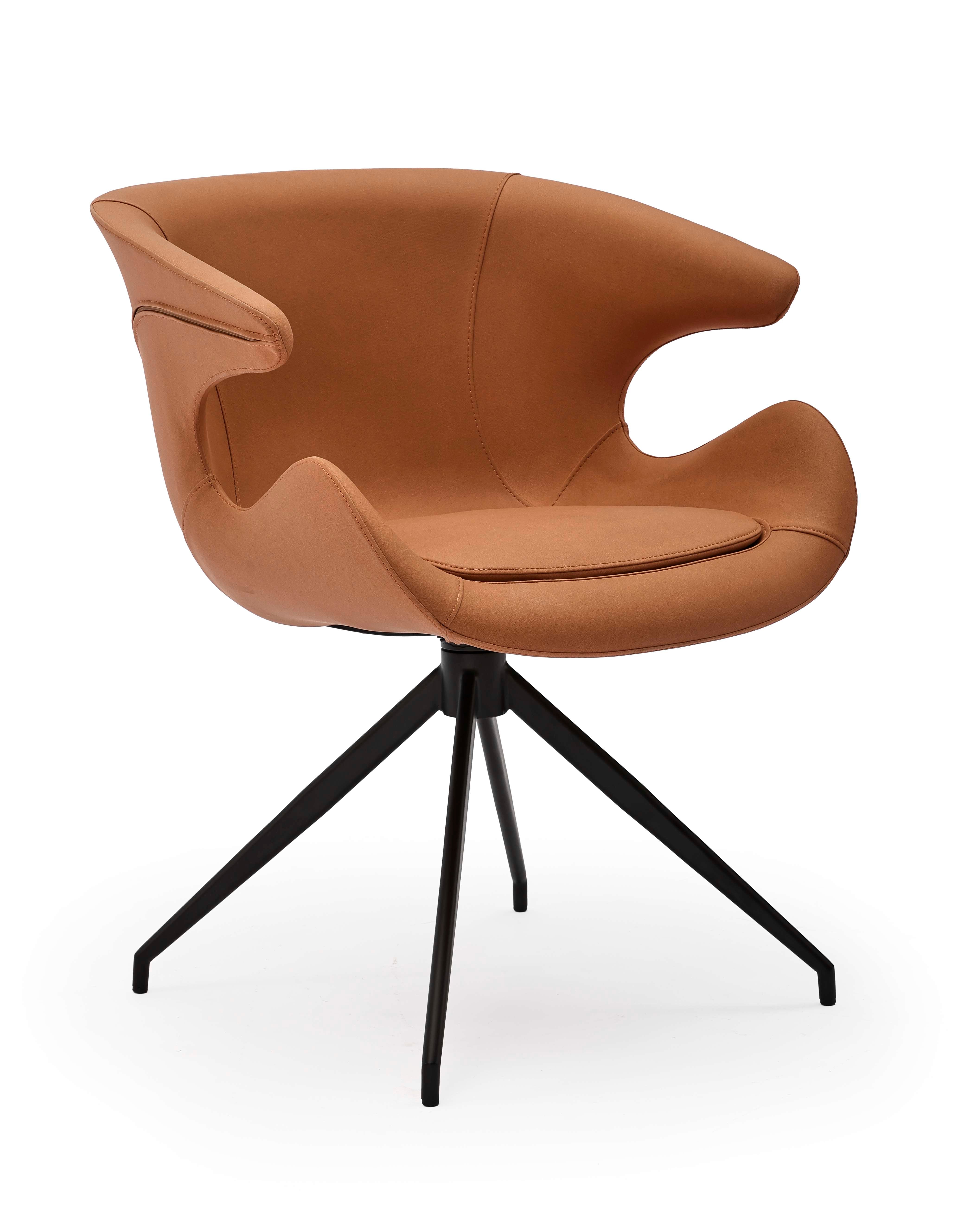 Modern Brown Leather Office Guest Chair – Curved Backrest with Black Star-Shaped Metal Base