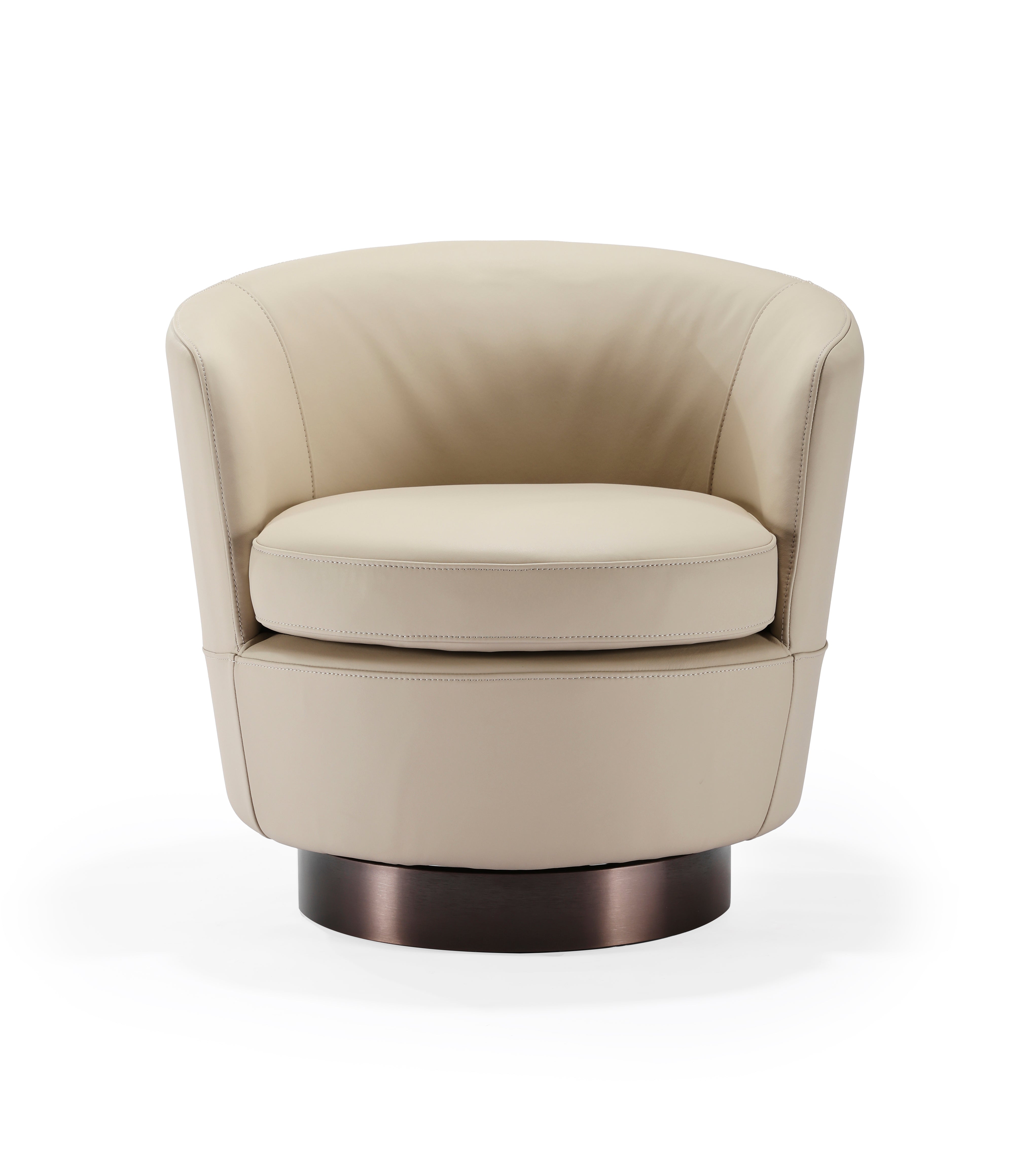 Contemporary Round Lounge Chair - Plush Bouclé Upholstery & Circular Brass-Tone Base