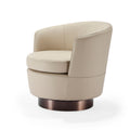 Contemporary Round Lounge Chair - Plush Bouclé Upholstery & Circular Brass-Tone Base