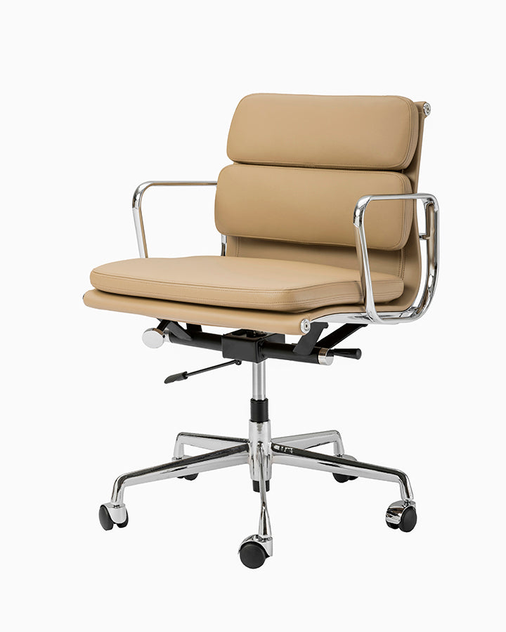 Ergonomic Beige Short Back Leather Office Chair - Silver Metal Base & Adjustable Height